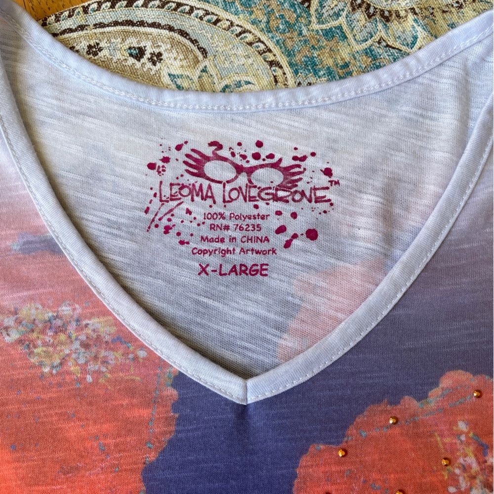 Leoma Lovegrove Floral V-Neck Top Red and Blue Tropical beaded - Picture 5 of 11